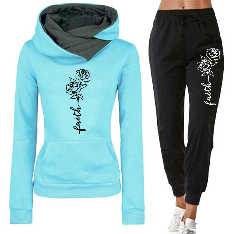 Women Tracksuit Two Piece Set Winter Warm Hoodies+Pants Pullovers Sweatshirts Female Jogging Woman Clothing Sports Suit Outfits