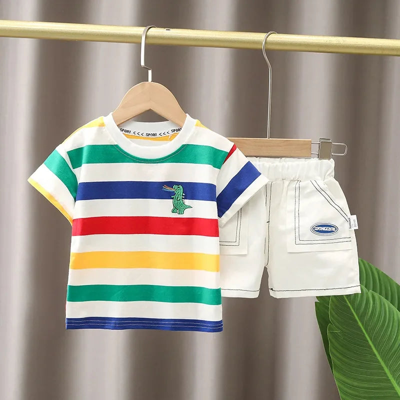 New Baby Boy Clothes Suits Summer Baby Clothes Set Print Dinosaur T-shirts+Pant 2pcs/Suit Infant Outfits Kids Girls Clothes Sets