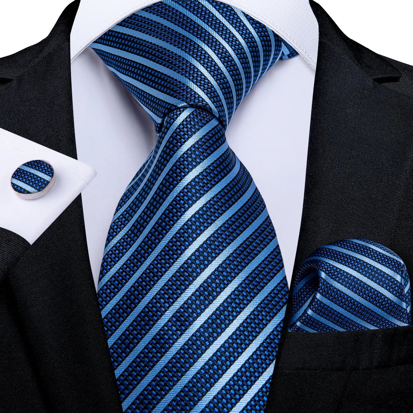 Royal Blue Paisley Plaid Striped Men tie Set with Handkerchief Cufflinks Wedding Prom Groom Accessories Perfect Gift for Men