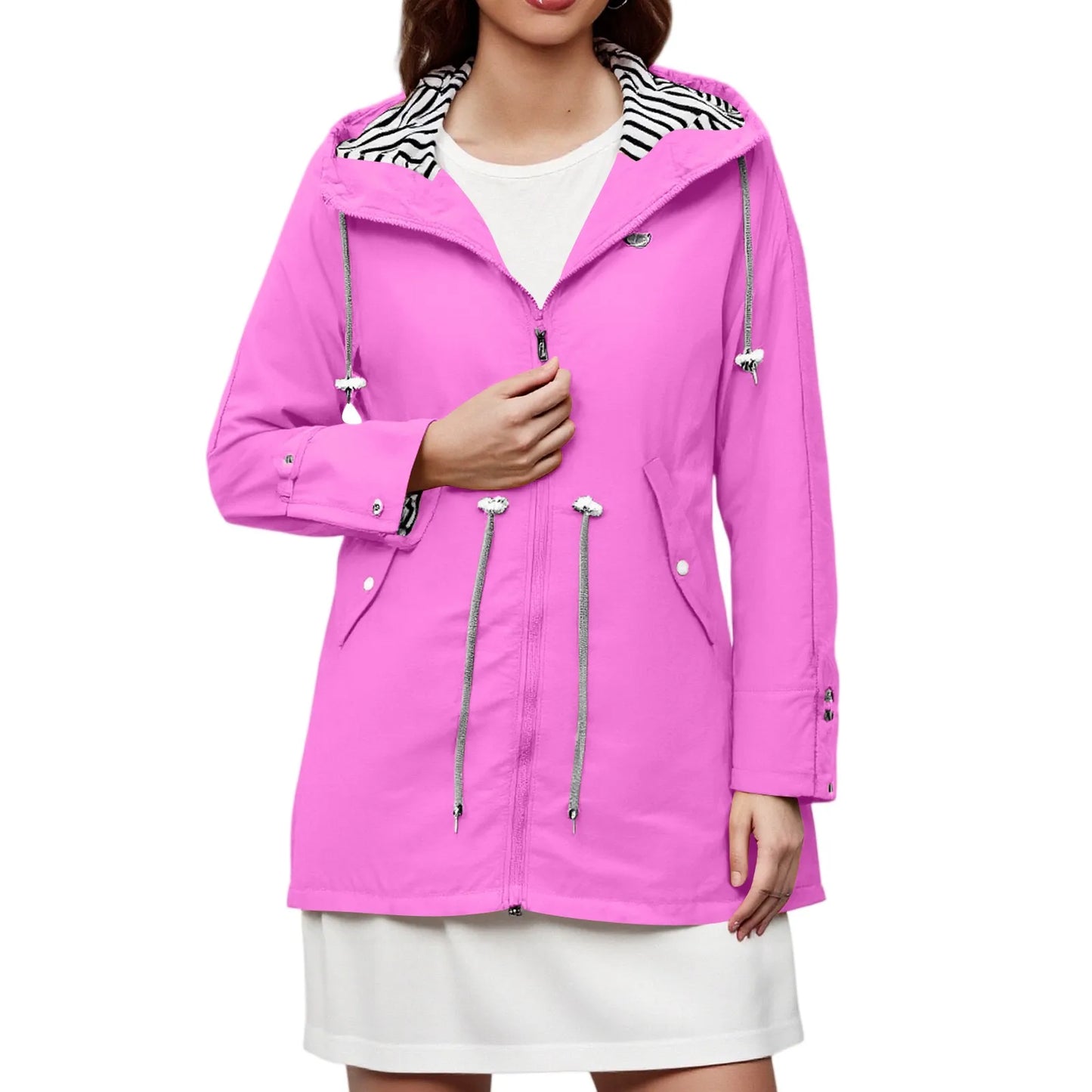 2025 New Long-sleeved Raincoat Zipper Women's Jacket Outdoor Hooded Mountaineering Jacket Waterproof and Windproof Coats