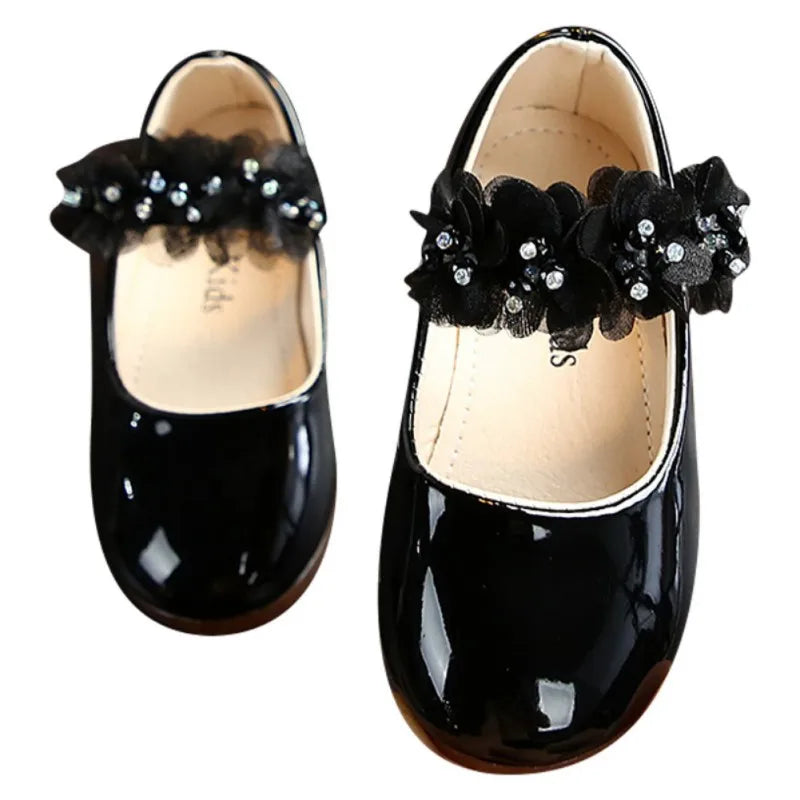 Baby Girls Walking Shoes Kids PU leather Big Flower Princess Shoes Party Wedding Baby Girls Dance Shoes Anti-Slip Casual Sneaker