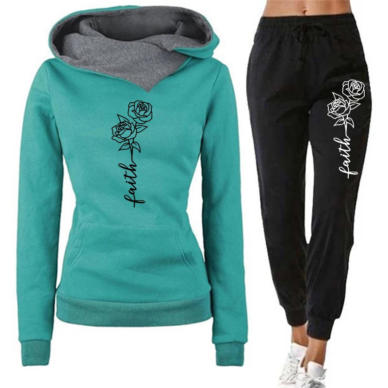 Women Tracksuit Two Piece Set Winter Warm Hoodies+Pants Pullovers Sweatshirts Female Jogging Woman Clothing Sports Suit Outfits