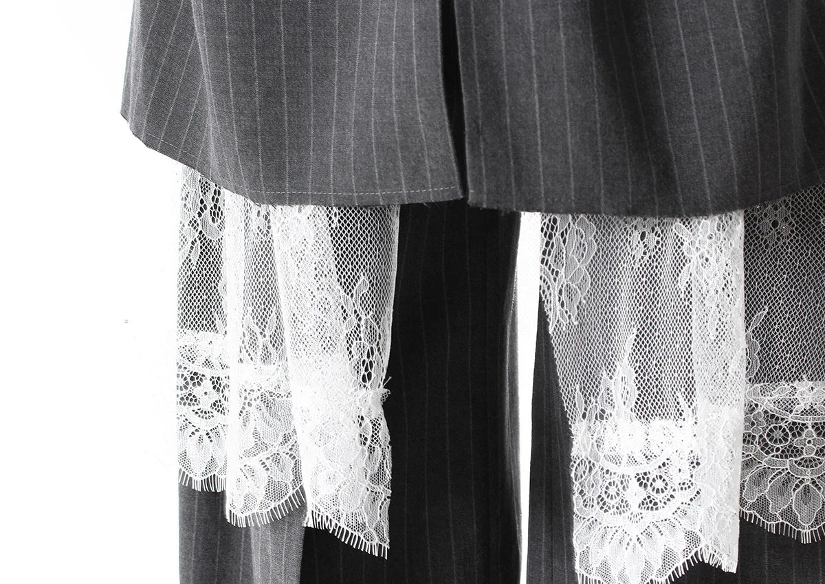 ZMEENNA Gray Stripe Patchwork Skirt Gauze Pants 2 Piece Sets For Women 2025 Spring Fashion Female New Elegant Pants ZM616