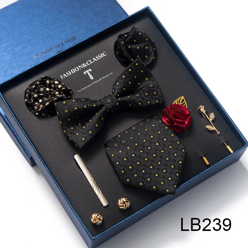 Men's Tie Set Luxury Gift Box Silk Tie Necktie Set 8pcs Inside Packing Festive Present Cravat Pocket Squares Holiday Gift Men