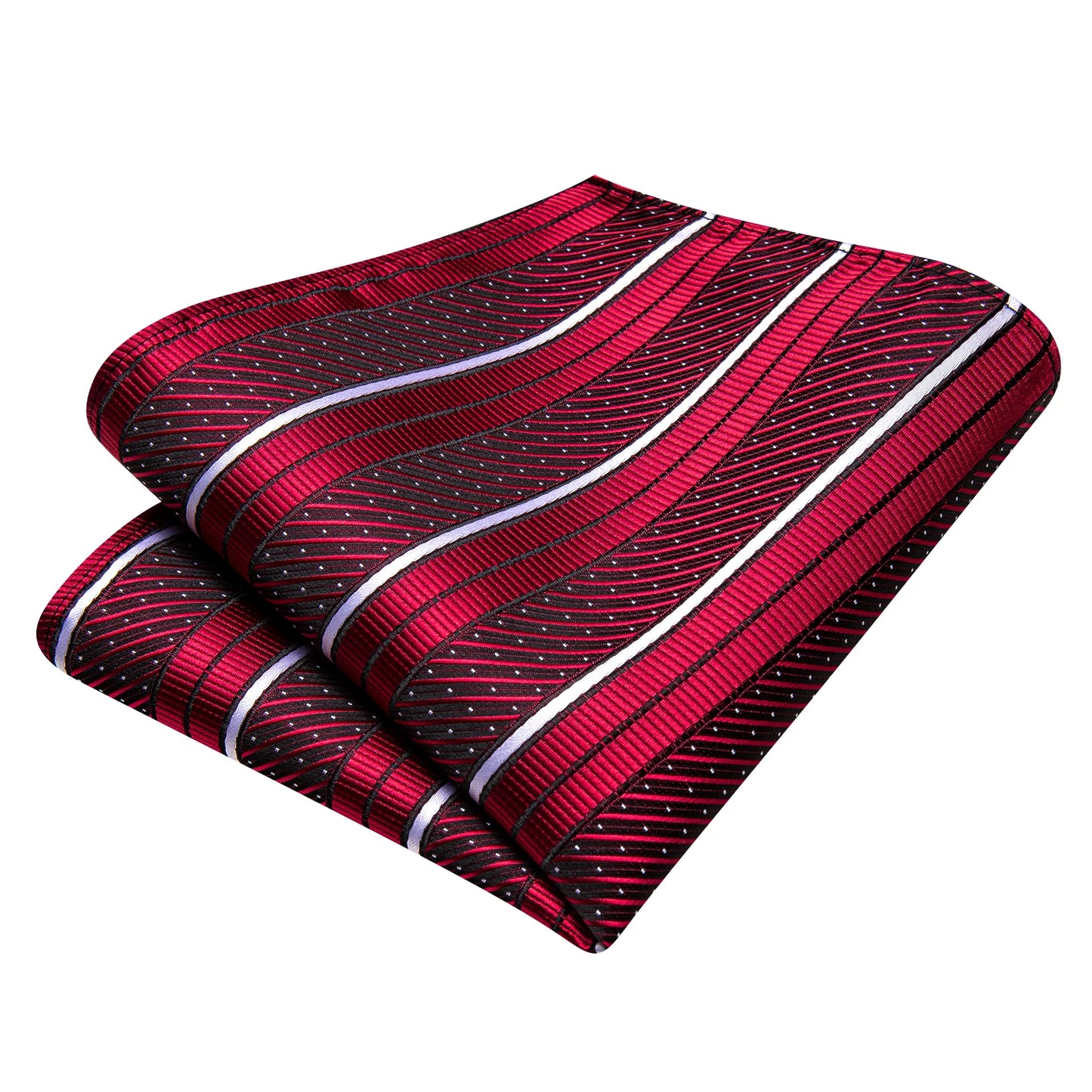 Hi-Tie Striped Burgundy Blue Black Men Elegant Necktie Handkerchief Cufflinks 3PCS Set Fashion Classic Silk Luxury Tie for Man