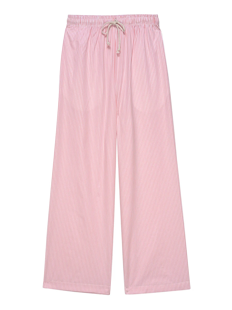 Combhasaki Women Y2K Aesthetic Wide-Leg Pants Stripe Drawstring High Elastic Waist Trousers Spring Fall Retro Sweatpants Bottoms