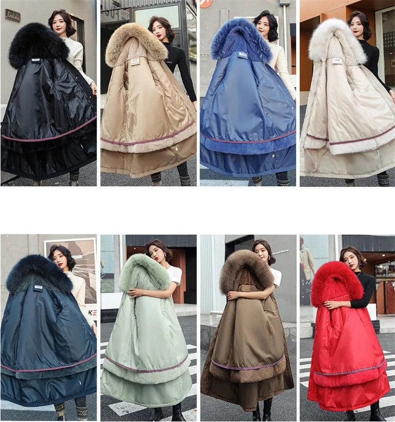 2025 Jackets Coats Outwear New Women's Parkas Winter Jacket Hooded Long Coat Thick Warm Female Cotton Padded Parka Fur Lining