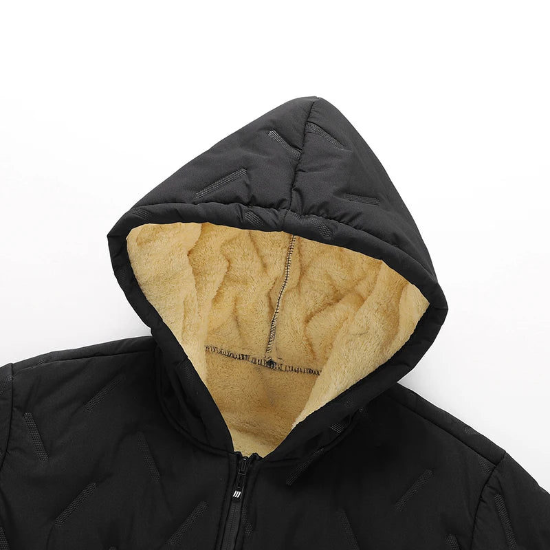 Men’s Winter Parka Jacket Fleece Lined Warm Hooded Coat Cotton Padded Zip Up Outerwear Casual Thick Windbreaker for Cold Weather