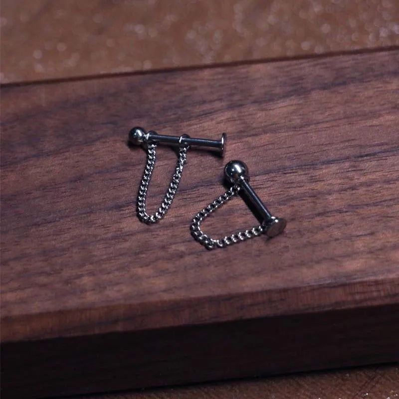 2PCS New Stainless Steel Lip Piercing Chain Labret Lip Stud Straight Bar In The Lips Labial Piercing Trendy Body Jewelry