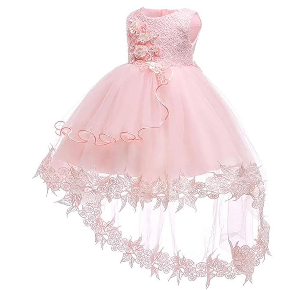 Baby First Baptism Dresses Lace Long Tailing dress Girls Elegant Embroidery Wedding Party Gown Bridesmaid Kids Clothes 3 6 month