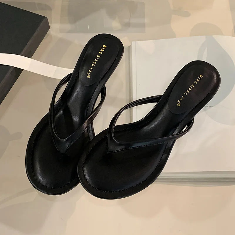 Fashion Round Toe Women Thin Heels Slippers Slides Female Flip flops Sandals Spring Summer Ladies Heeled Slippers Shoes Pumps