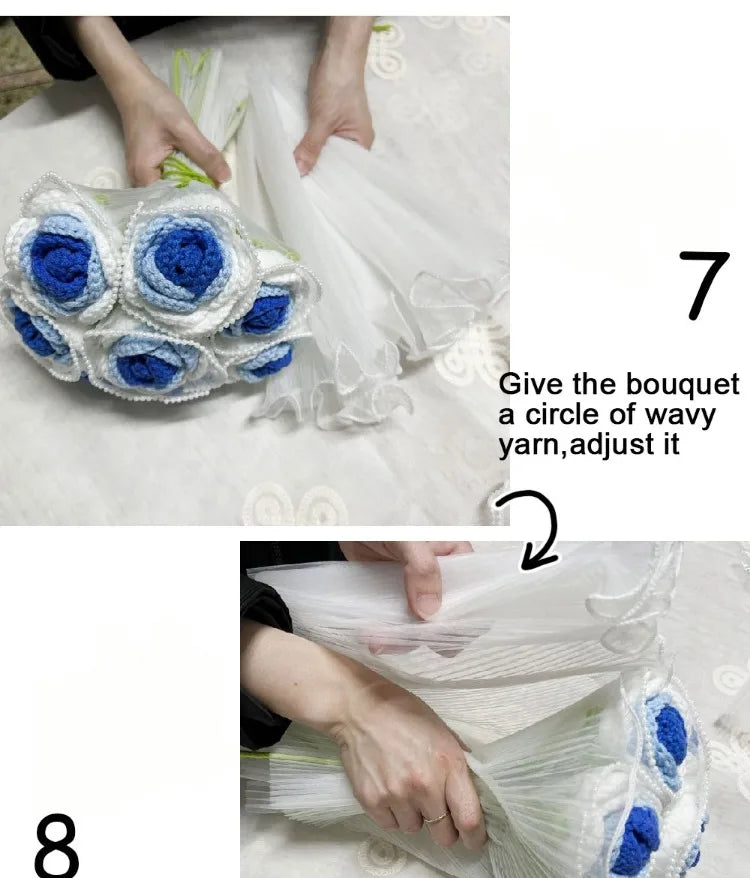 Handmade Knitted Crochet Artificial Rose Bouquet DIY Material Pack Wedding Decoration Bride Holding Flowers Valentine's Day Gift
