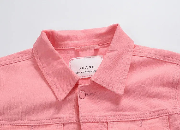 Men Pink Denim Jackets Outwear Slim Fit Denim Coats New Fashion Male Cotton Casual Jeans Jackets Streetwear Jean Coats Size 4XL