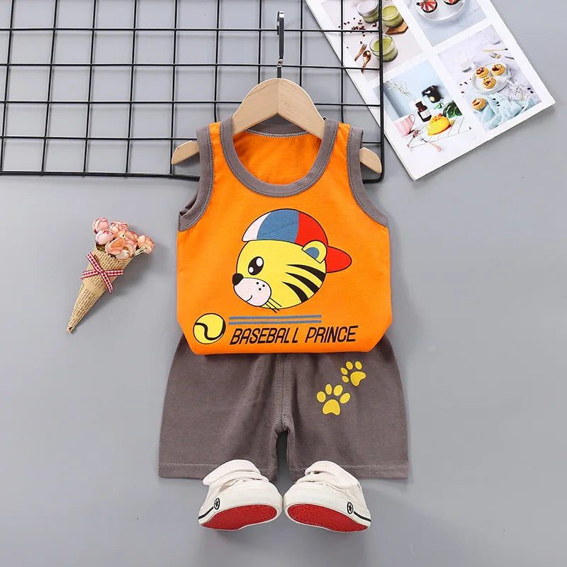 2025 New Summer Children Clothing Set Boys Girls Sleeveless Shorts Children's Suspenders Baby Vest set Kids Clothes