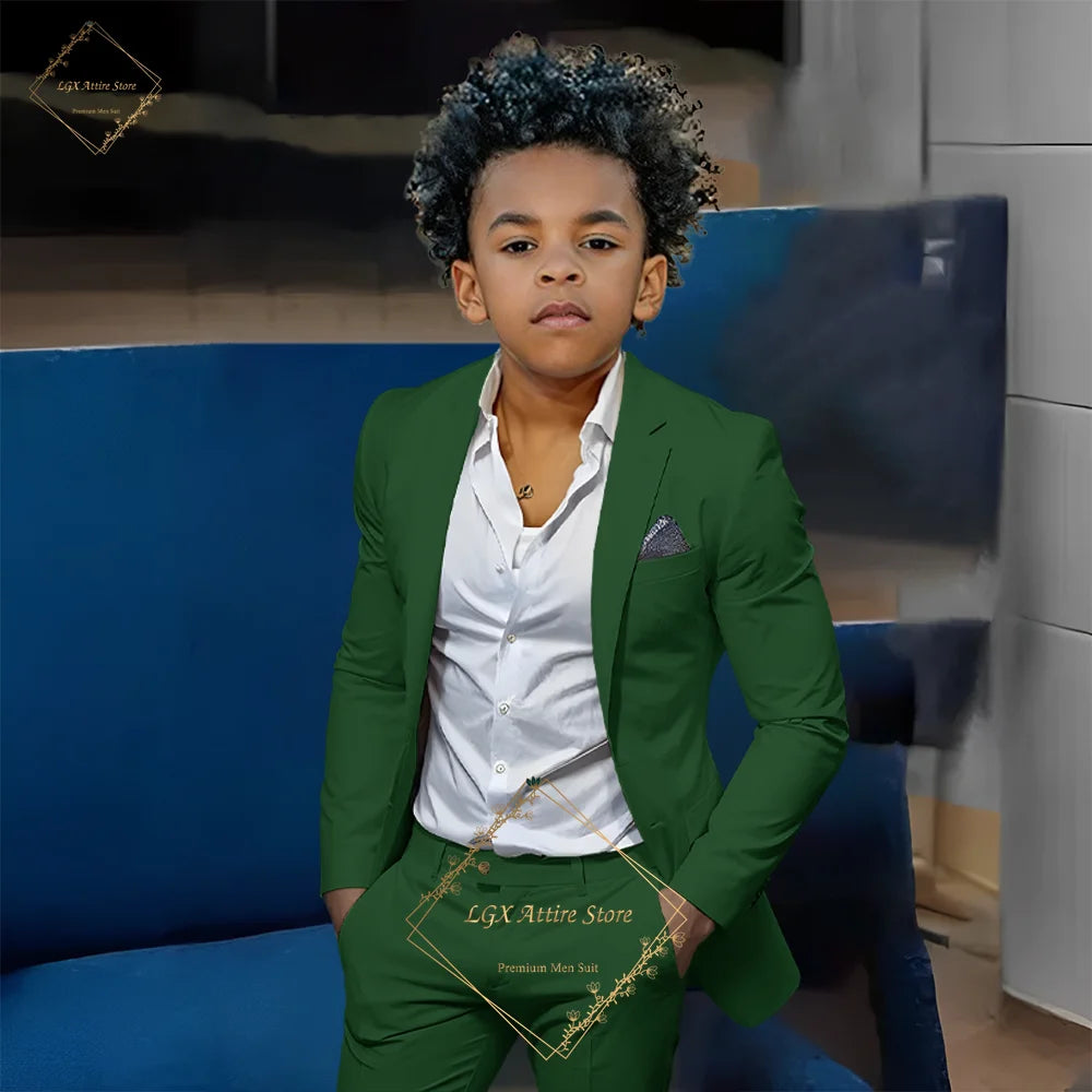 Kids' Orange Single-Breasted Suit (Jacket + Trousers) – Stylish Slim Fit, Perfect for Weddings & Cocktail Parties