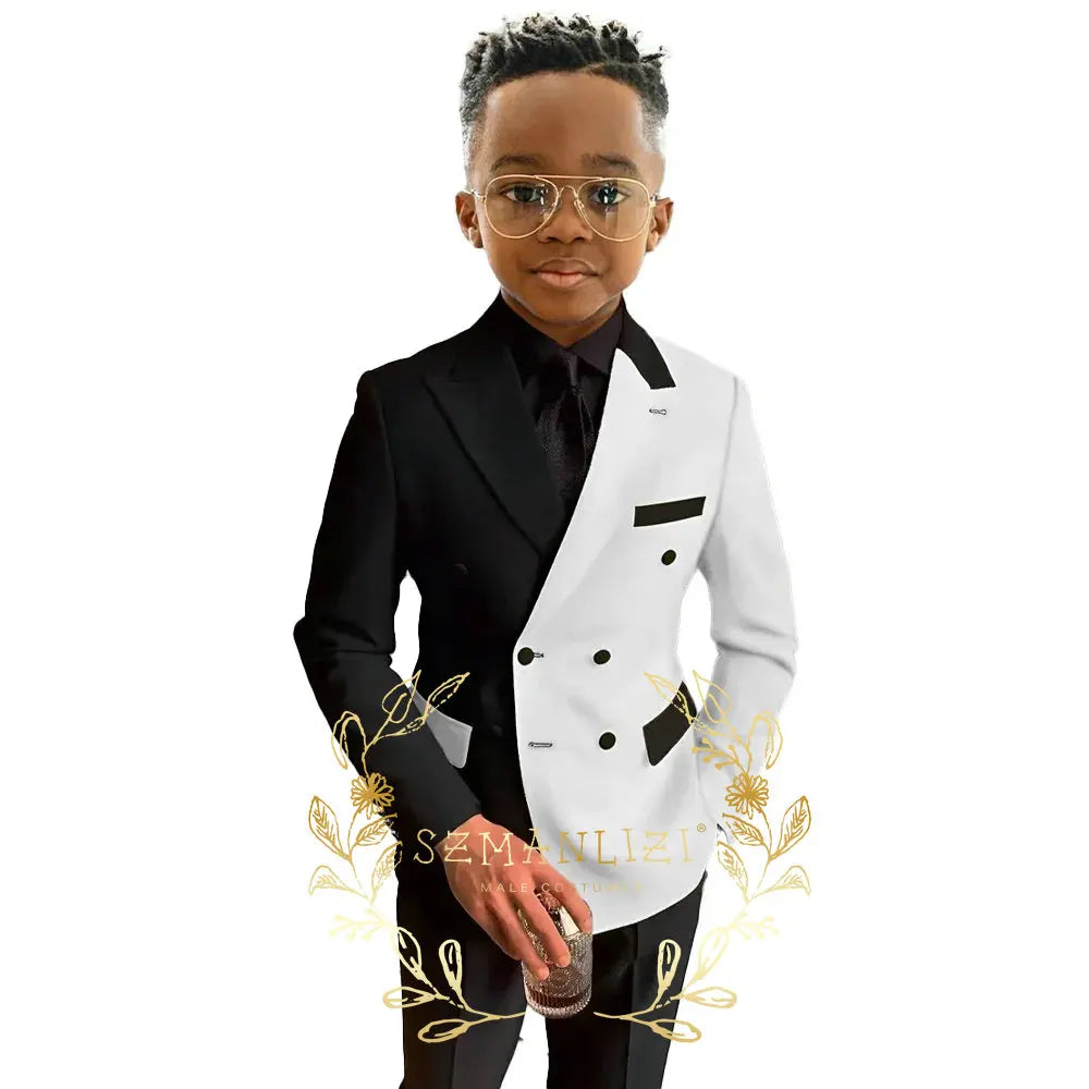 Boys Suits Double Breasted Blazer 2-piece Set Colorblock Jacket Pants Wedding Kids Tuxedo Custom 2-16 Years Old Clothes Suit