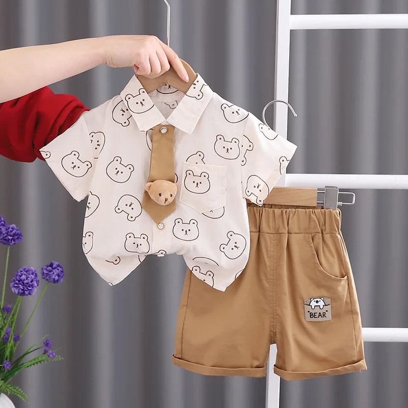 Baby Boy Cotton Summer Outfit Set with Print Bear T-Shirts And Shorts 2Pcs Toddler Tracksuit Infant Fashion Children's Clothing
