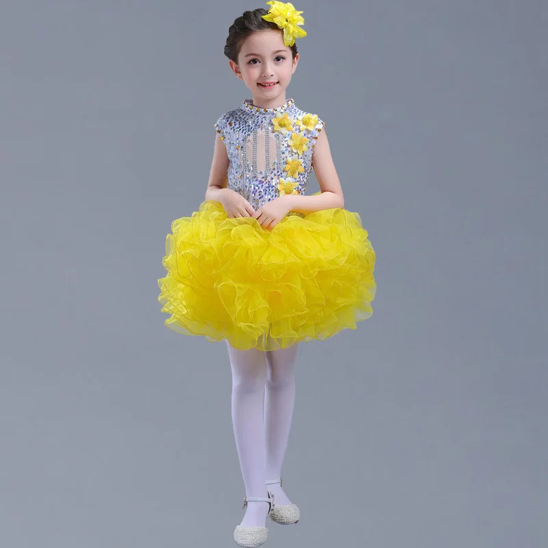 Summer Stage Princess Girls Casual Dresses Sequin Tutu Children Costume Robe Fille Party Baby Clothing Dance Kids Dress Vestidos