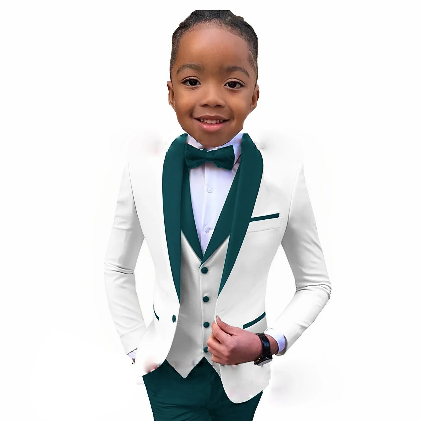 Suit For Boys White Jacket Royal Blue Collar 3 Piece Wedding Kids Tuxedo Formal Party Clothes 2-16 Years Old Children Suits