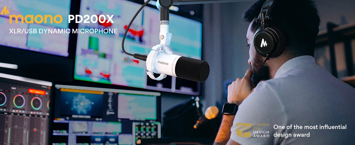 Maono XLR\USB Dynamic Microphone For Gaming Recording Streaming Youtube Metal Mic With Software Tap-to-Mute Gain Knob PD200X