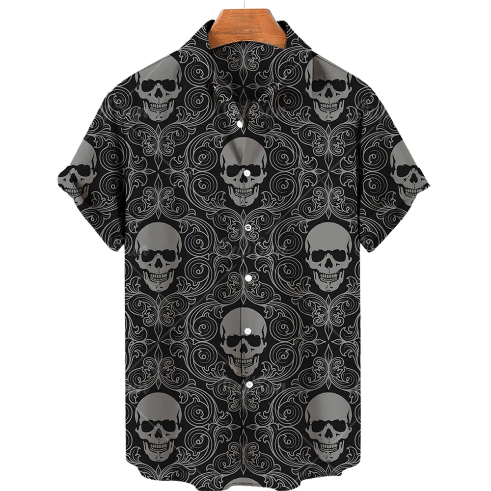 Hawaiian Beach Shirt Fashion Design Men's 3D Skull Print Shirt Retro Casual Street Clothing Men's Summer Unisex Short Sleeve Top