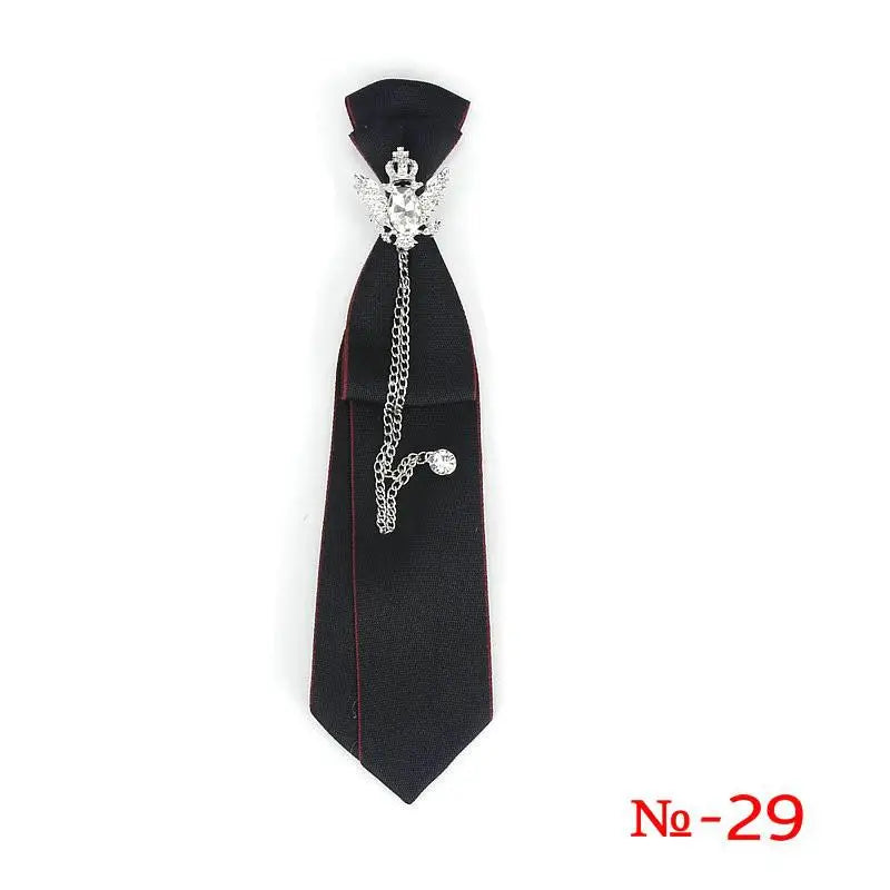 Retro Fabric Ribbon Rhinestone Black Bow Tie Collar Bowkont Cravat School Girl Boys Gifts for Women Clothing Jewelry Accessories