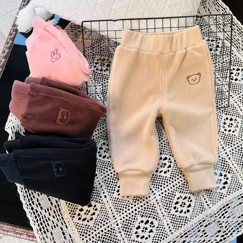 Winter New Children Thick Warm Fleece Pants Solid Kids Pp Pants Plus Thick Baby Trousers Boys Girls Casual Pants Clothes