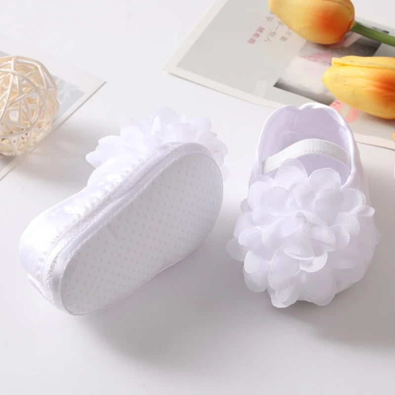 Infant Baby Girls Shoes with Headband Soft Sole Non-slip Flower Princess Wedding Dress Walking Shoes