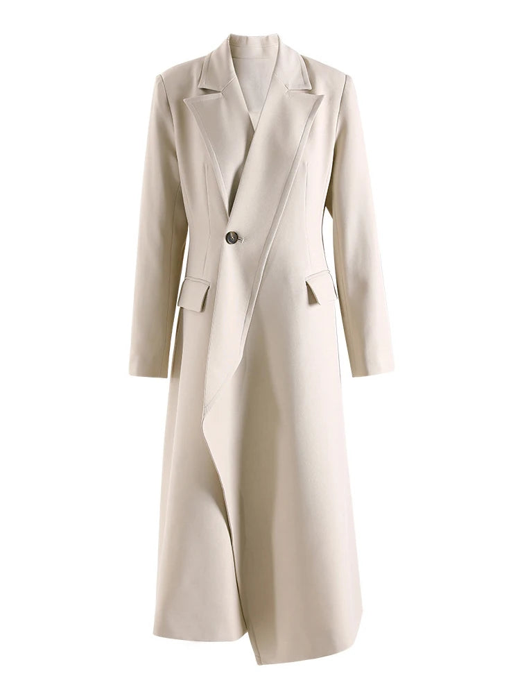 Solid Spliced Pockets Split Trench For Women Lapel Long Sleeve Slim Patchwork Button Temperament Windbreaker Female New