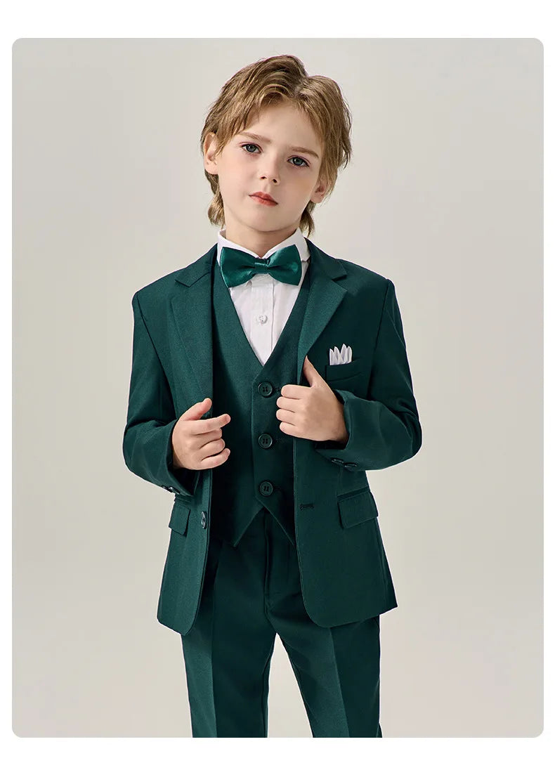 Prince Kids Green Jakcet Vest Pants Bowtie Piano Party Dress Boys Wedding Ceremony Photograph Suit Children Performance Costume