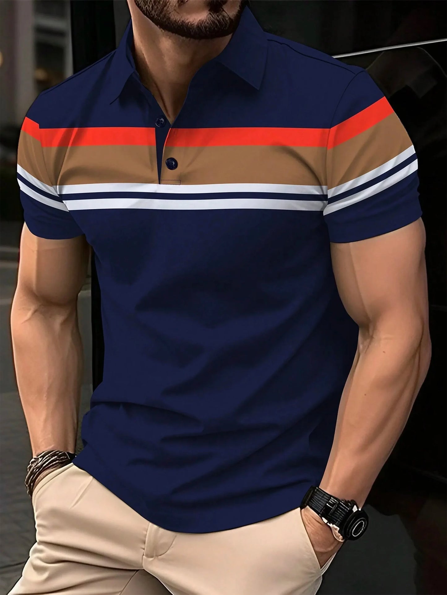 New Summer Men's Polo Shirt Button Collar Short Sleeve Pullover Casual Sports Solid Color Striped Lapel Trend Men's T Shirt