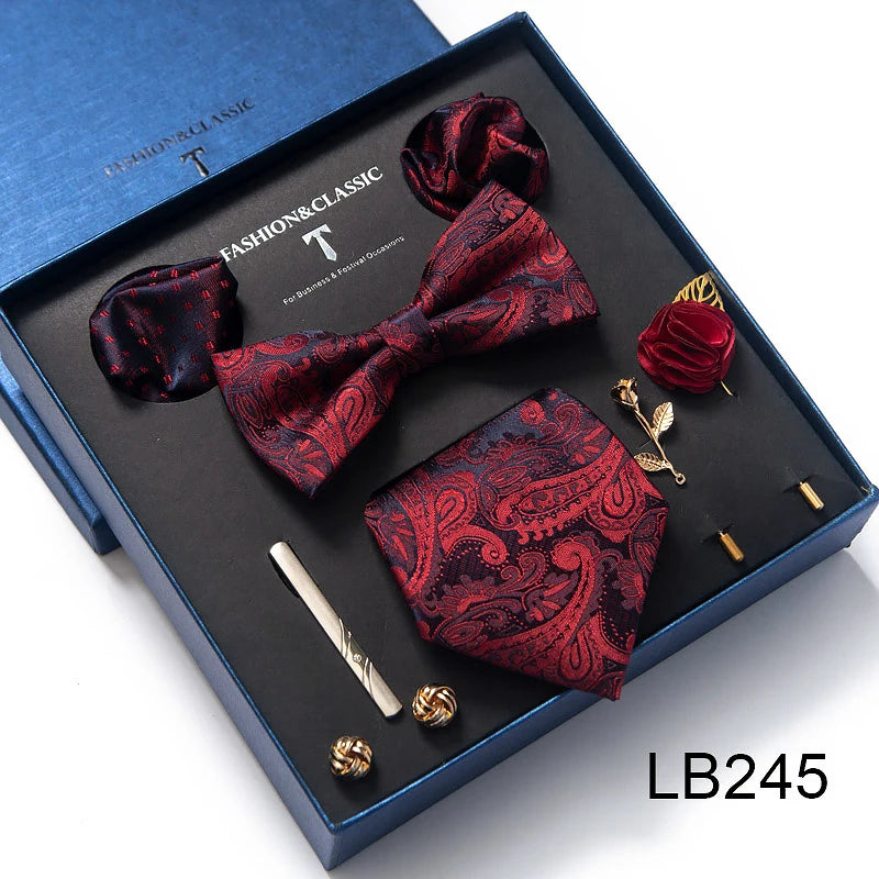 Men's Tie Set Luxury Gift Box Silk Tie Necktie Set 8pcs Inside Packing Festive Present Cravat Pocket Squares Holiday Gift Men
