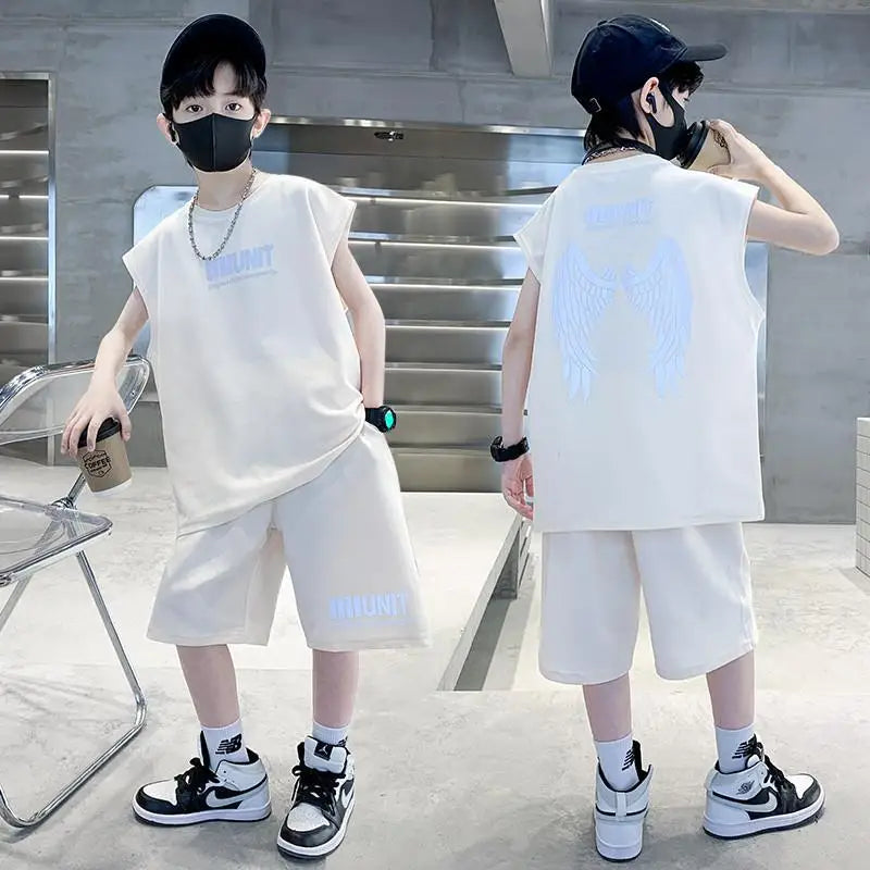 Boys Summer Suit New Children's Sleeveless Vest Sports Suit Fried Street Clothes Cool Handsome Summer Children's Clothing