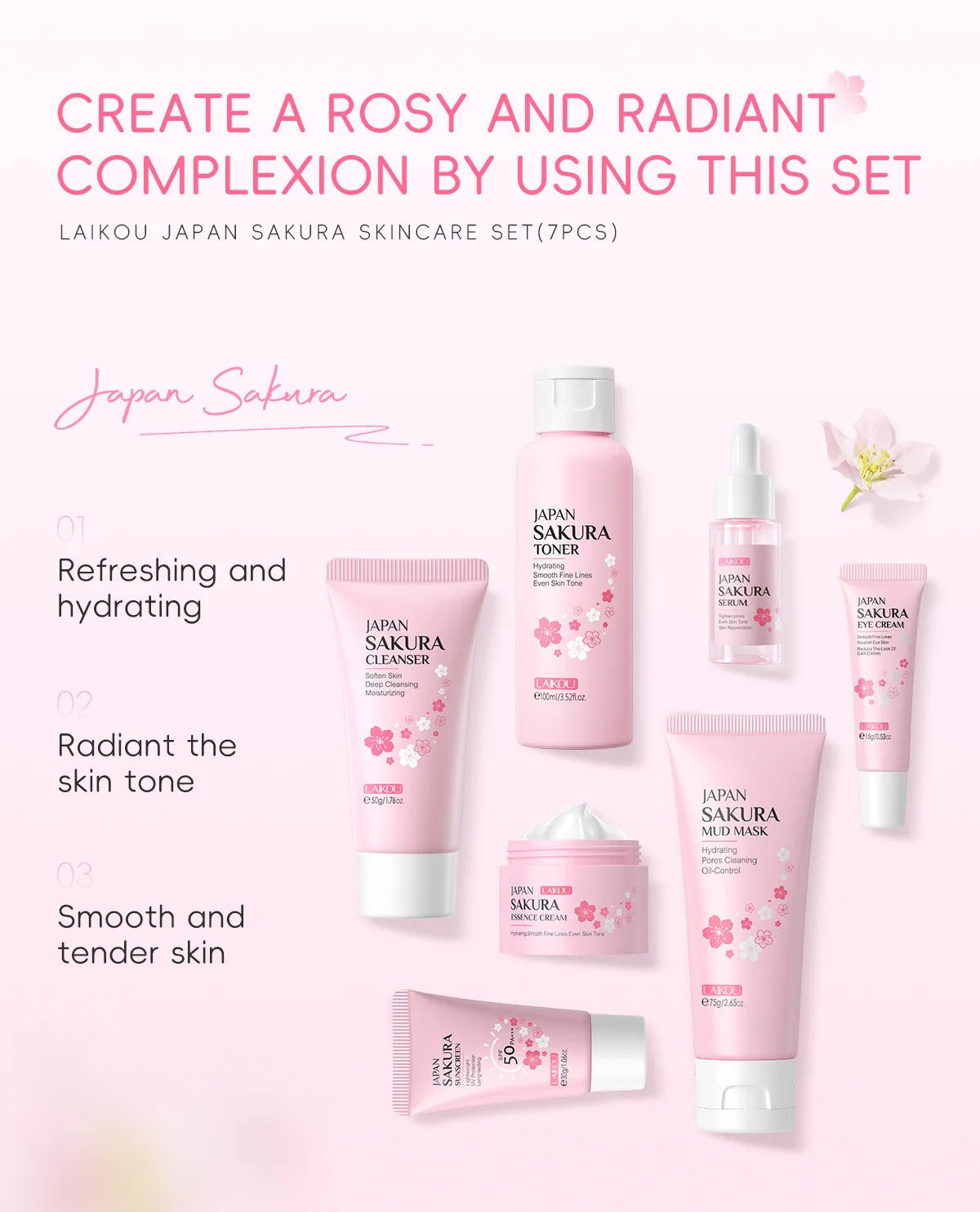 LAIKOU cleansing Laikou moisturizing hydration Japan Cherry Blossom Skincare 7-piece Mud Mask Edition Facial Care Set