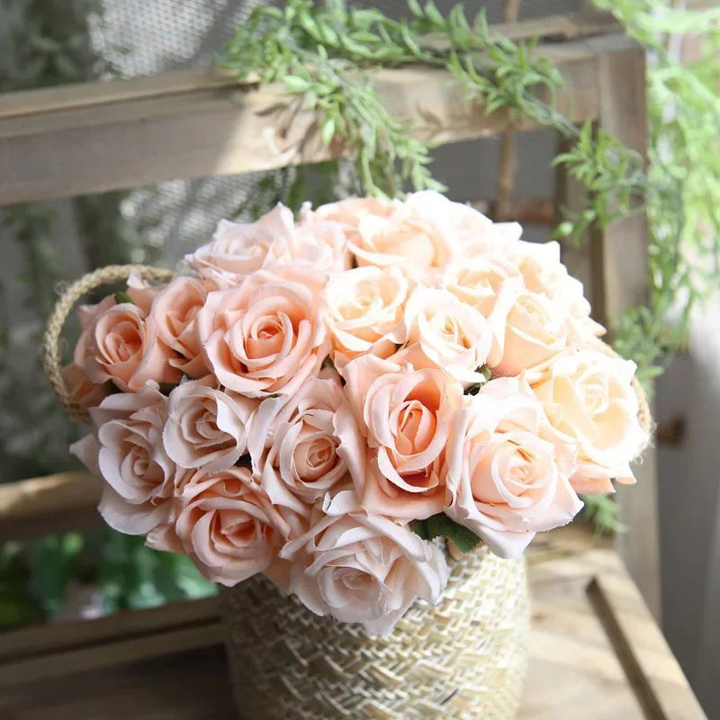 9 Head Artificial Bouquet Rose Bouquet Wedding Decor Artificial Flower Home Decoration Accessories Silk Flowers