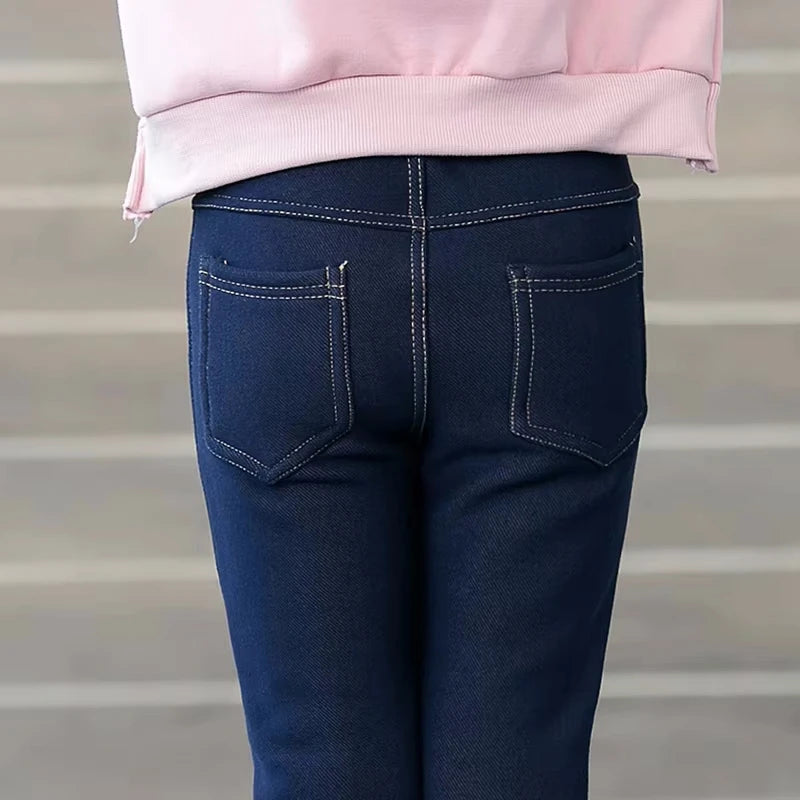 Teenage Winter Warm Pants for Children Kids Girls Fleece Bootcuts Jeans