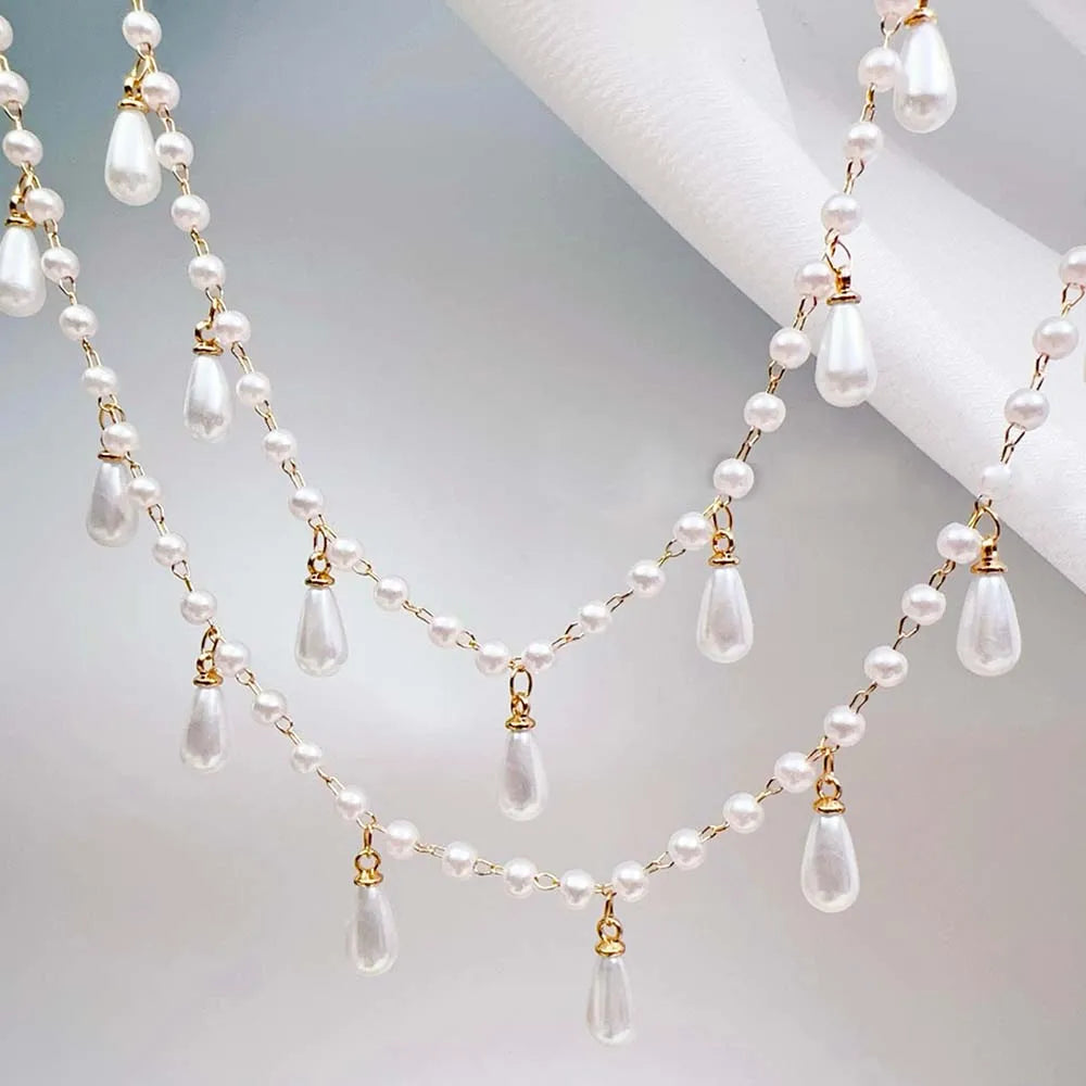 0.5M 1M Imitation Pearl Waterdrop Charm Beaded Chain Plastic White Ball Beads Copper Chains Necklace Cloth DIY Jewelry Making