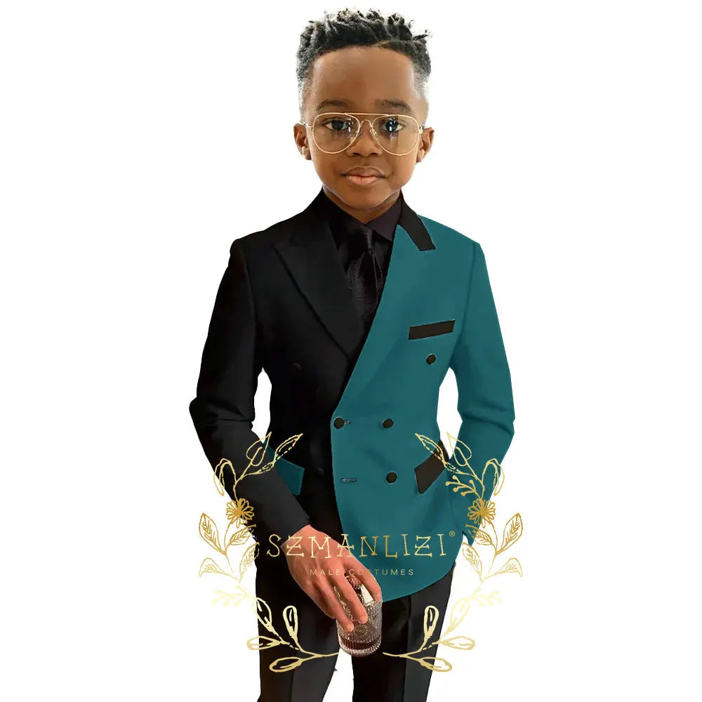 Boys Suits Double Breasted Blazer 2-piece Set Colorblock Jacket Pants Wedding Kids Tuxedo Custom 2-16 Years Old Clothes Suit