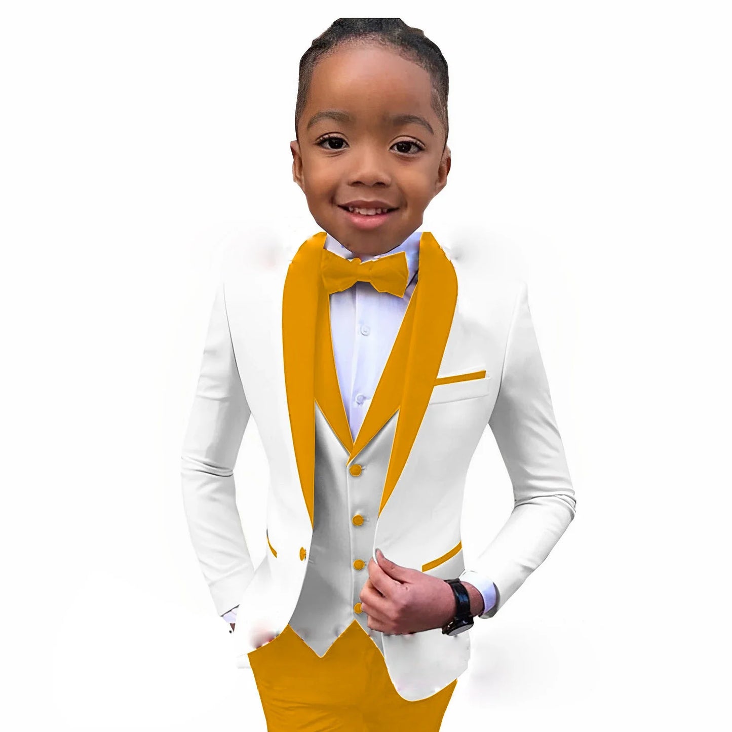 Suit For Boys White Jacket Royal Blue Collar 3 Piece Wedding Kids Tuxedo Formal Party Clothes 2-16 Years Old Children Suits