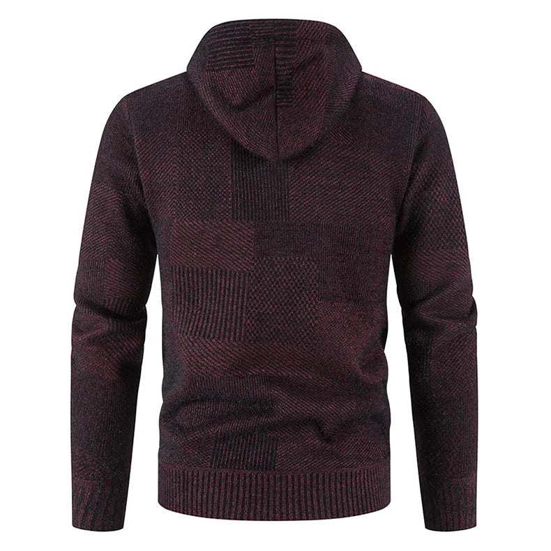 Men's Winter Sweater Jacket New Hooded Cardigan Knit Fashion Slim Fit Thick Warm Jumper Casual Zipper Hoodie Fleece Coat