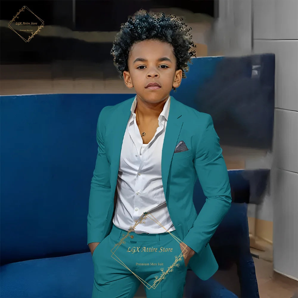 Kids' Orange Single-Breasted Suit (Jacket + Trousers) – Stylish Slim Fit, Perfect for Weddings & Cocktail Parties
