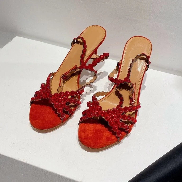 Women Peep Toe Wedding Sandals Crystal Bling Bling Colored Rhinestone shiny Sandals Stiletto Heels Slingback Ankle Strap Shoes