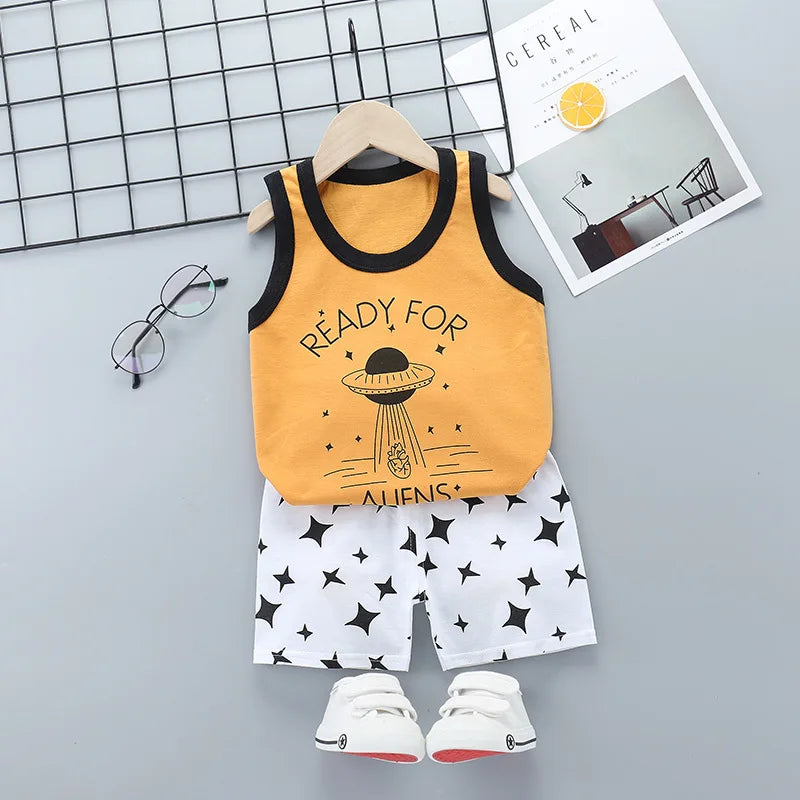 2025 New Summer Children Clothing Set Boys Girls Sleeveless Shorts Children's Suspenders Baby Vest set Kids Clothes