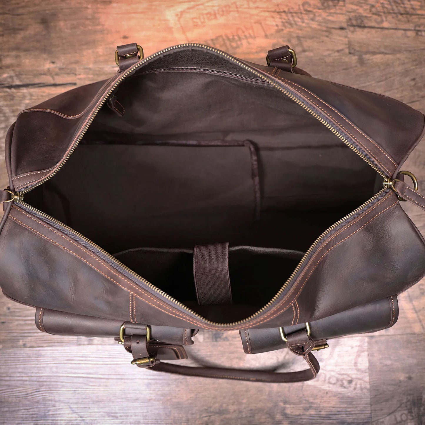 S.WORKER Vintage Genuine Leather Travel Bag Crazy-horse Cowhide Leather Duffel Bag Handicrafted Weekender Bag Gym Bag