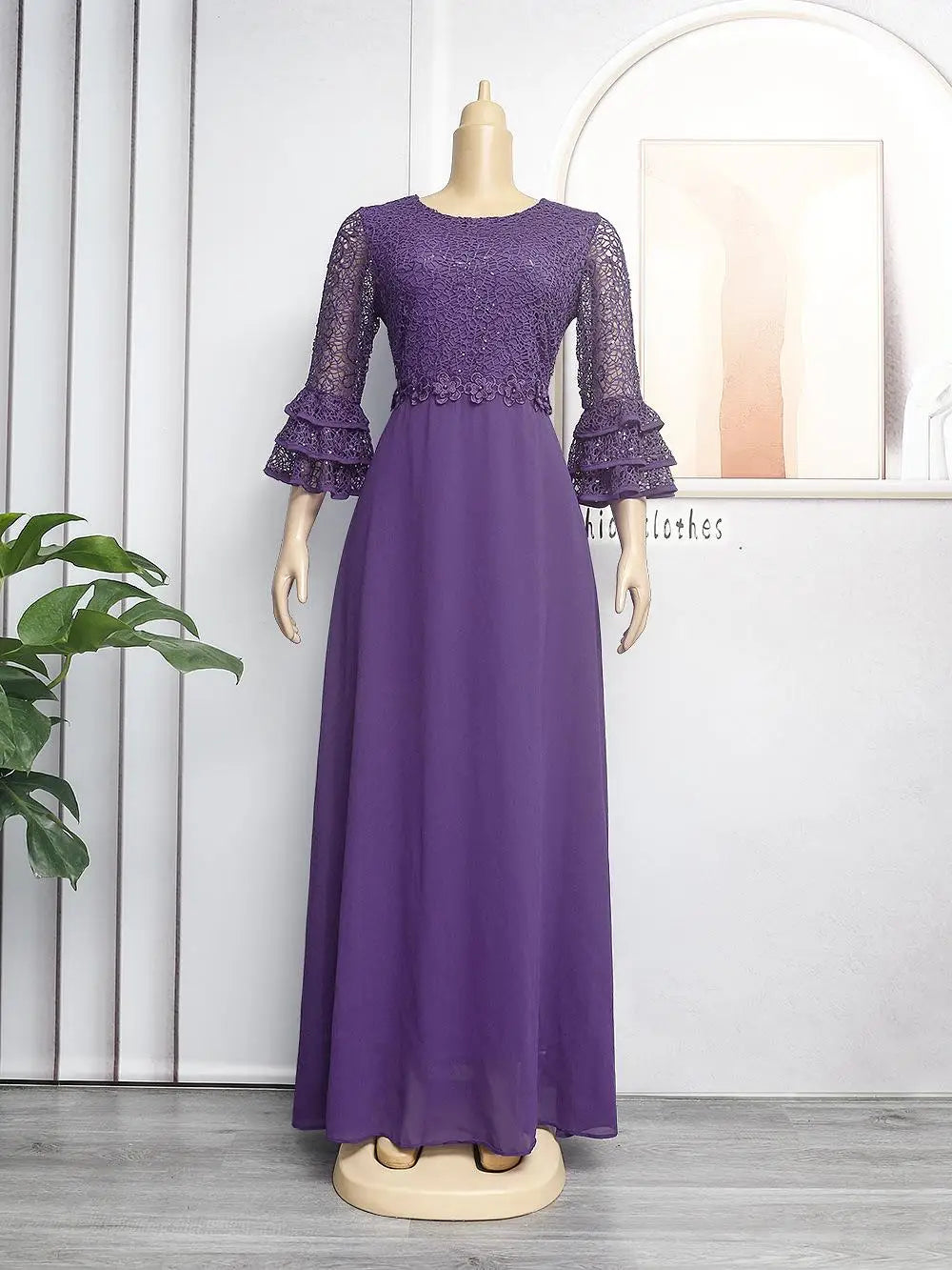Muslim African Clothes Dresses Elegant Fashion Sequins Lace Ruffle Sleeve Clothing Evening Party Gown Women Plus Size Dresses