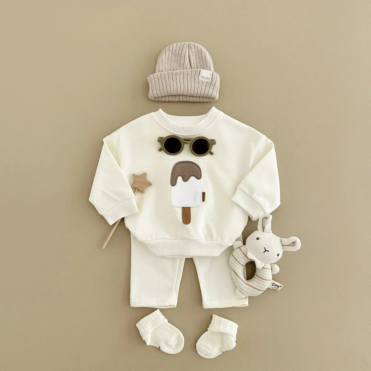 New Autumn Baby Boys Girls Clothing Set Toddler Casual Cotton Home Wear Ice Cream 2PCS Set Long- Sleeved Pants Children's Suits