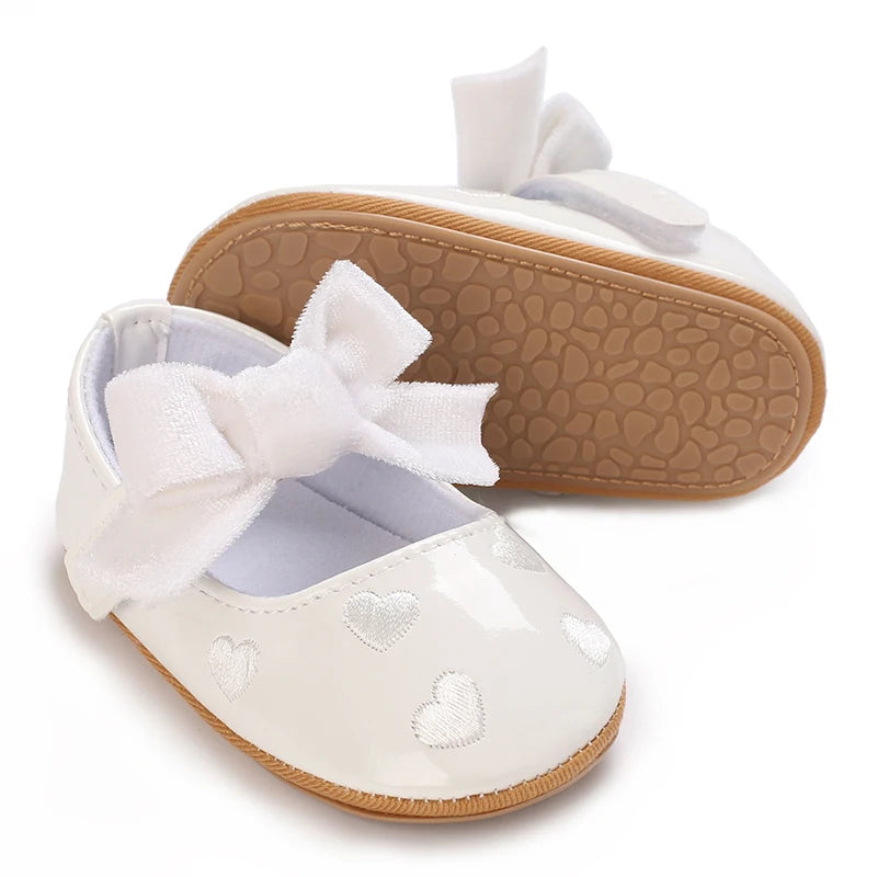 VALEN SINA 0-18 Months Newborn Girl White Baptism Shoes Bow Non-slip Rubber Soft-Sole Flat PU First Walker Mary Janes