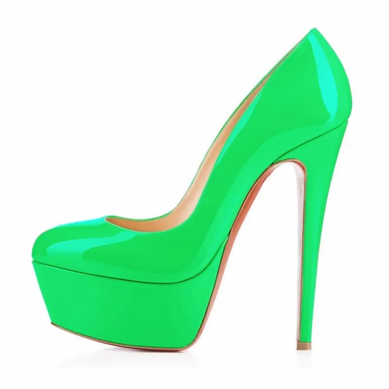 2025 Fashion Women Pumps 14cm Extremely Platform High Heels Sexy Patent Leather Red Black Wedding Party Shoes Stiletto Plus Size