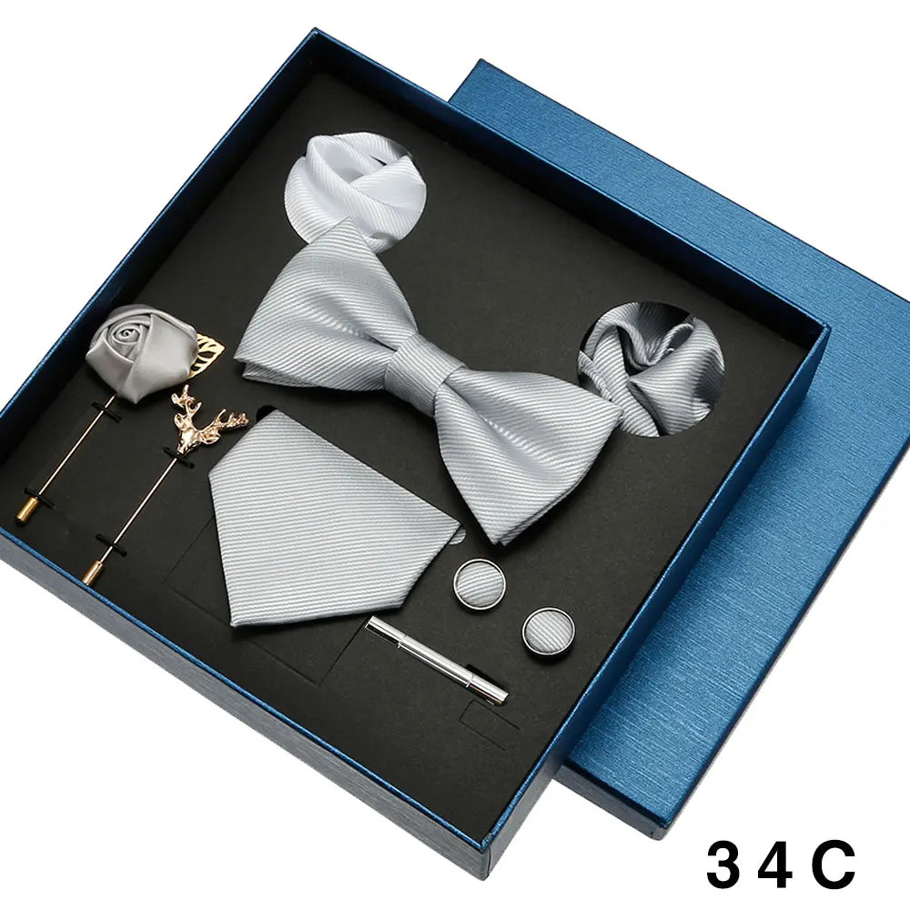 Luxury Tie Set For Men Solid Color Necktie Pocket Square Brooch Cufflinks Gift Box Wedding Business 8pcs Mens Neck Tie Accessory