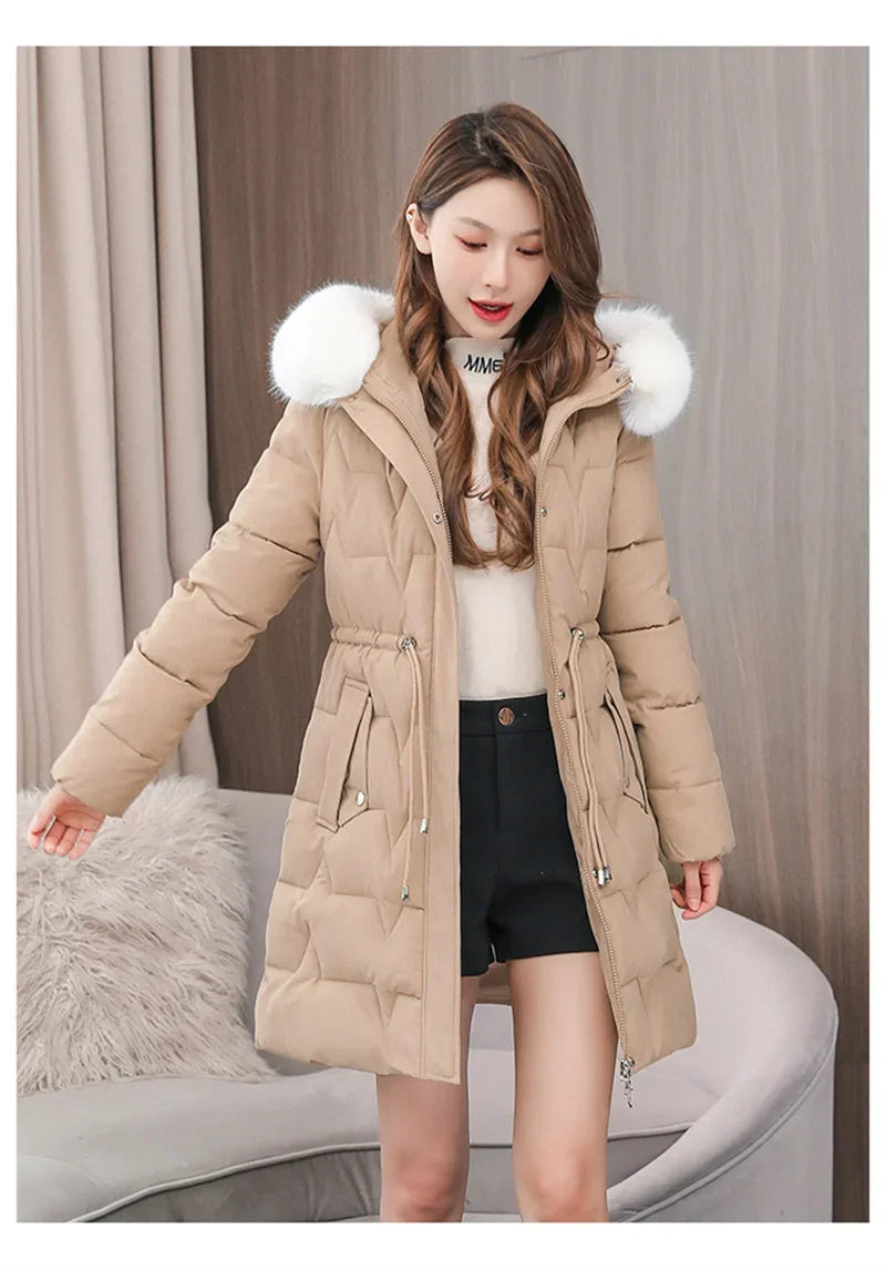 2025 New Winter Women Parka Fur Hooded Jackets Thicken Warm Cotton-padded Puffer Coat Casual Long Parkas Clothes Loose Outerwear